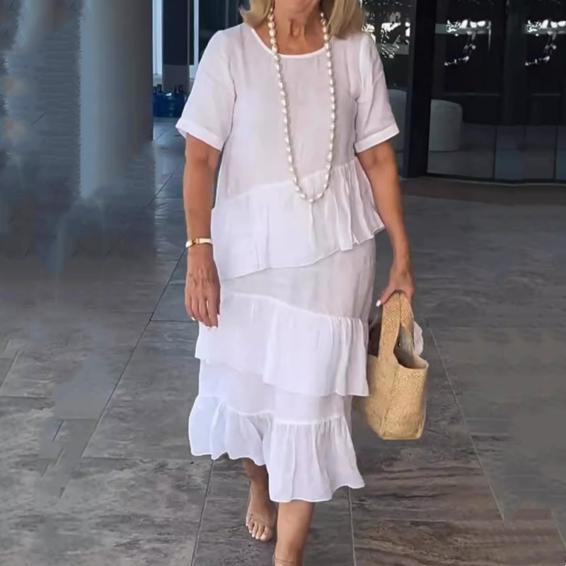 💖Damska sukienka plisowana z okrągłym dekoltem