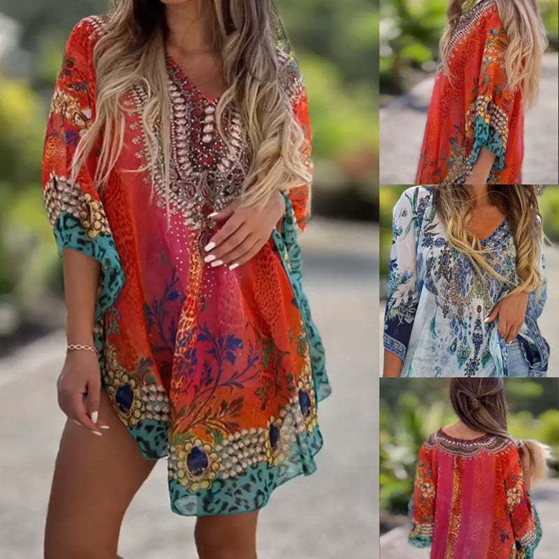 [S-5XL]🥰Czeska luźna asymetryczna sukienka z dekoltem V