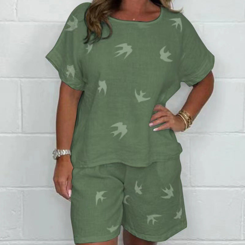 🌸 Luźny, drukowany, wygodny, krótki rękaw, garnitur【S-3XL】