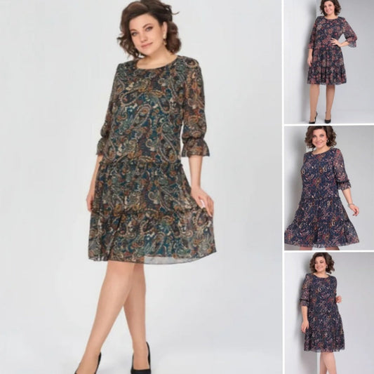 💐Damska sukienka casualowa z okrągłym dekoltem i nadrukiem