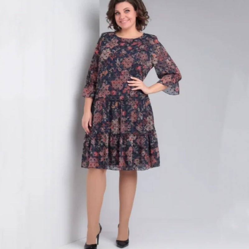 💐Damska sukienka casualowa z okrągłym dekoltem i nadrukiem