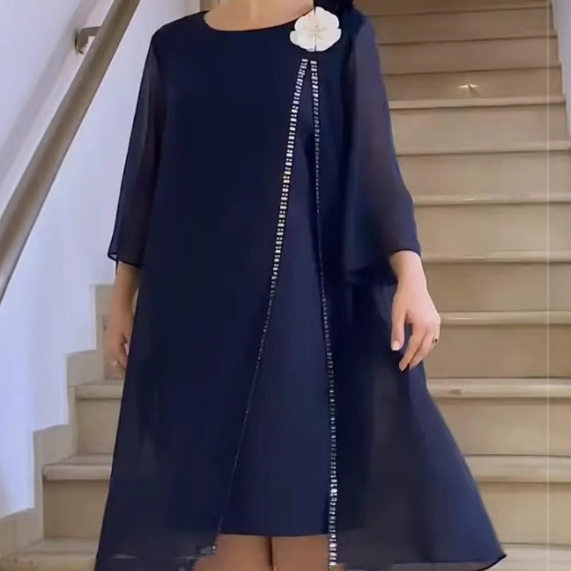 🌸✨【S-4XL】Siateczkowa sukienka damska z okrągłym dekoltem i kwiatowym akcentem