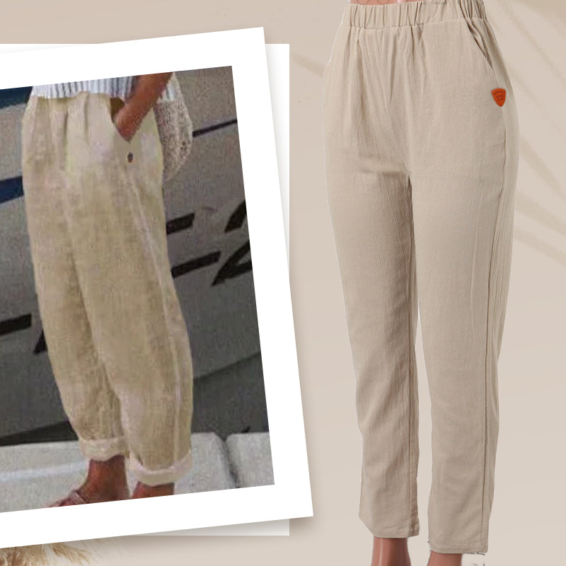 Oddychające Lniane Spodnie Casualowe