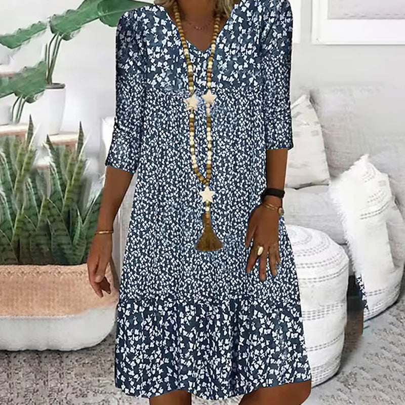 Sukienki damskie z nadrukiem i półrękawem, dekoltem w serek