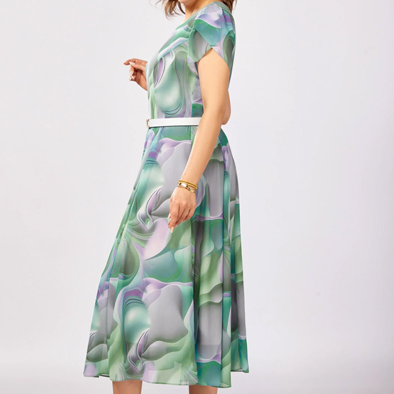 💞Sukienka z abstrakcyjnymi kwiatami i fantazją (z paskiem)