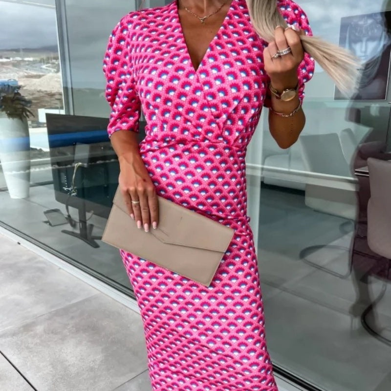 Damskie sukienki z krótkim rękawem i dekoltem w serek