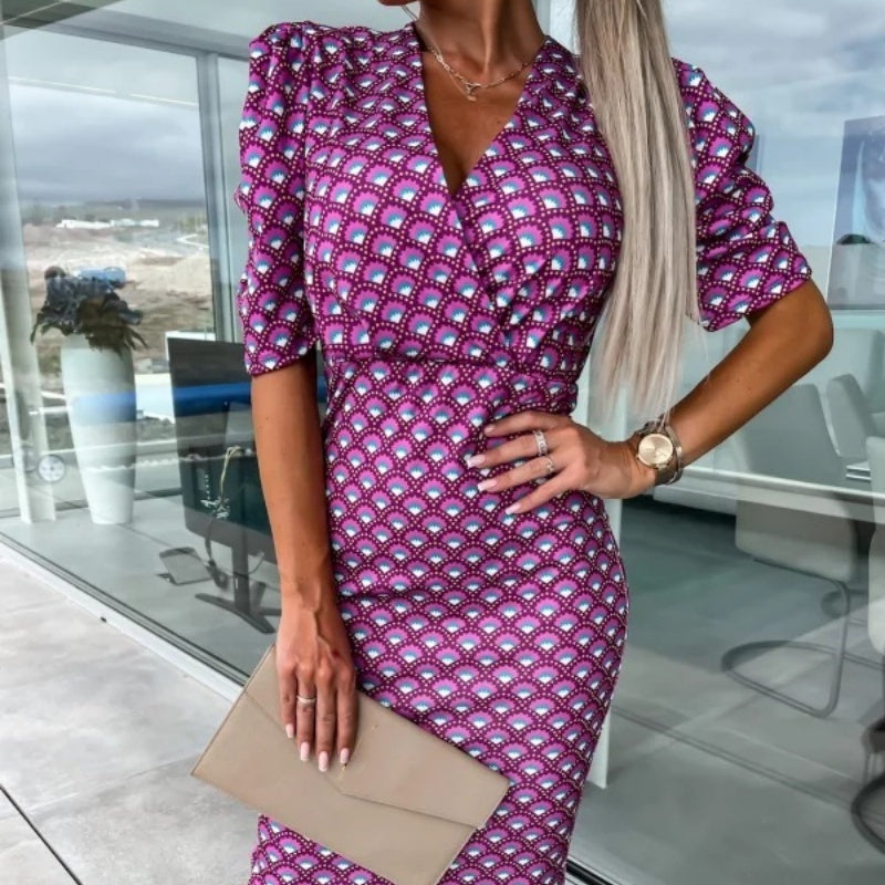 Damskie sukienki z krótkim rękawem i dekoltem w serek