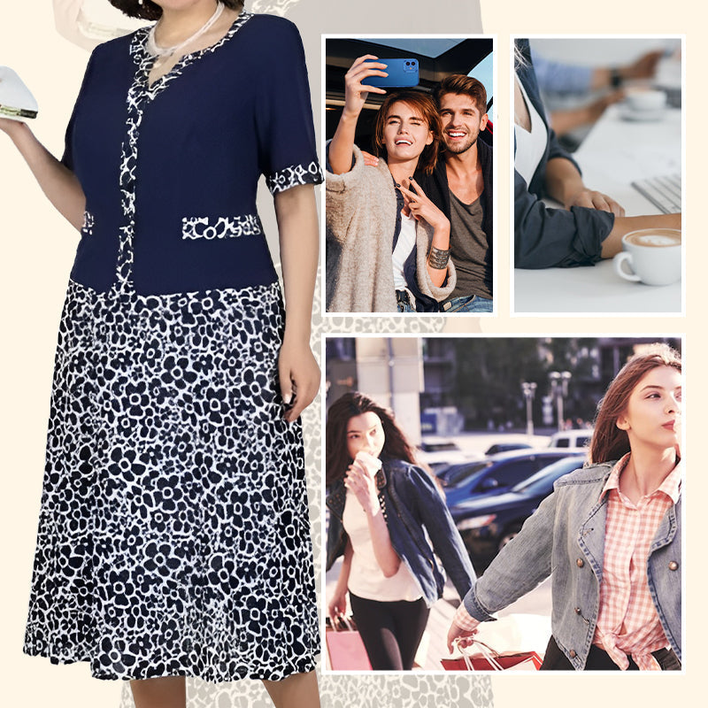 Damska elegancka imitacyjna dwuczęściowa sukienka z kwiatowym wzorem