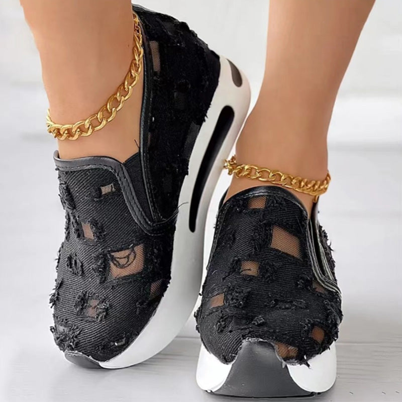 Sandały damskie z grubej siateczki z płótna