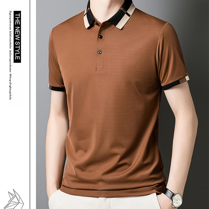 🔥Męska koszulka z krótkim rękawem Stretch Ice Silk z klapami