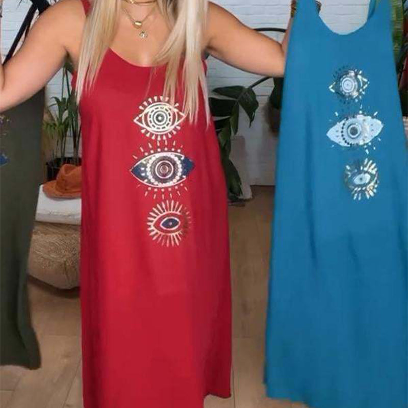 🔥Damska długa sukienka bez rękawów z wzorem w oczy👗