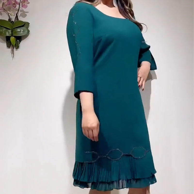 💝Elegancka sukienka z okrągłym dekoltem i falbaniastym dołem