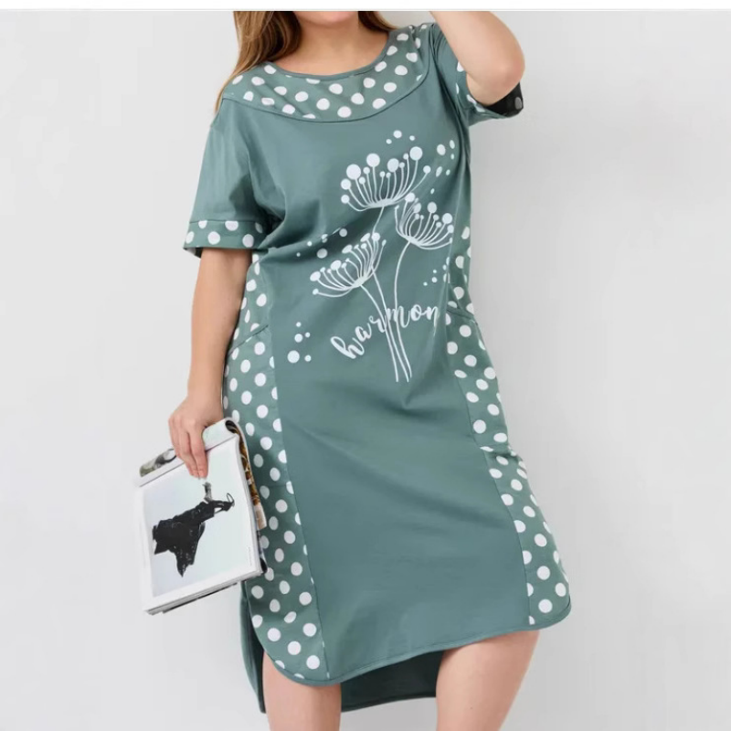 Letnie luźne sukienki damskie z krótkim rękawem i nadrukiem w kształcie litery A