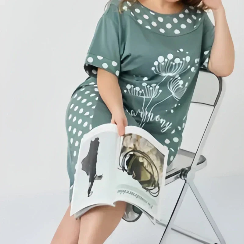 Letnie luźne sukienki damskie z krótkim rękawem i nadrukiem w kształcie litery A