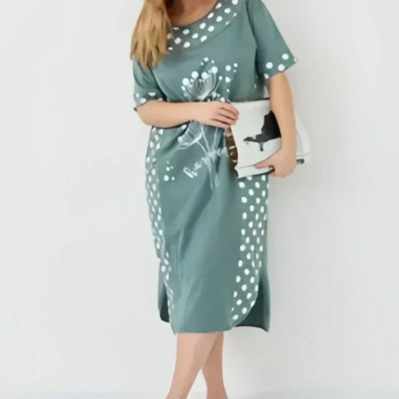 Letnie luźne sukienki damskie z krótkim rękawem i nadrukiem w kształcie litery A
