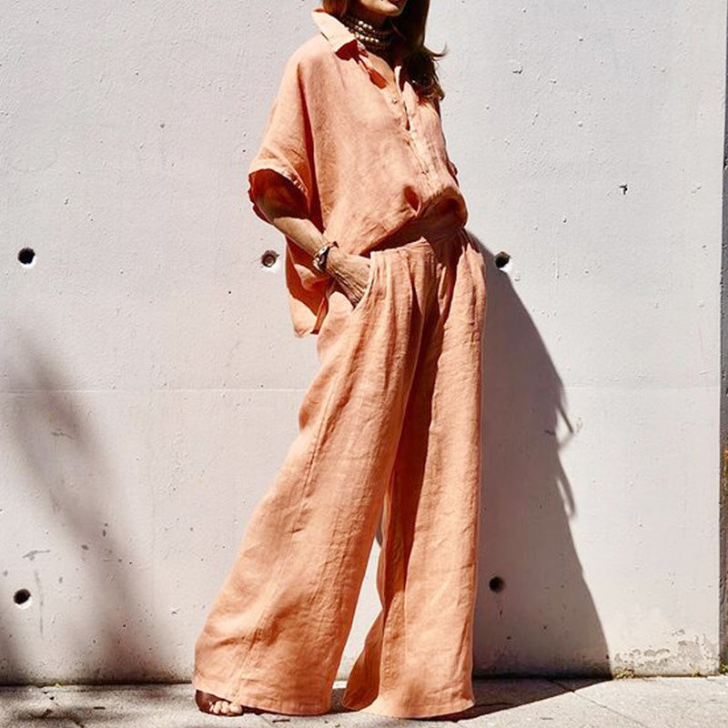 Dwuczęściowy komplet damski Casual z bawełny i lnu