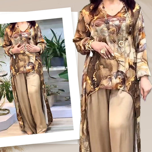 ❤️Dwuczęściowy komplet damski z modnym nadrukiem na górze i spodniach