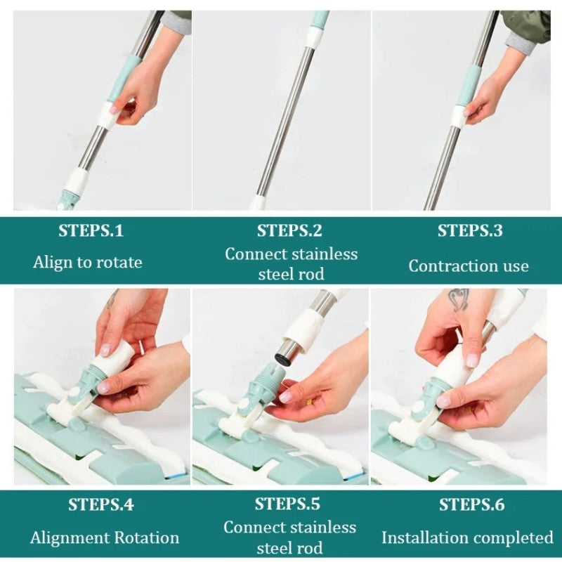 Duży płaski mop z prętem ze stali nierdzewnej