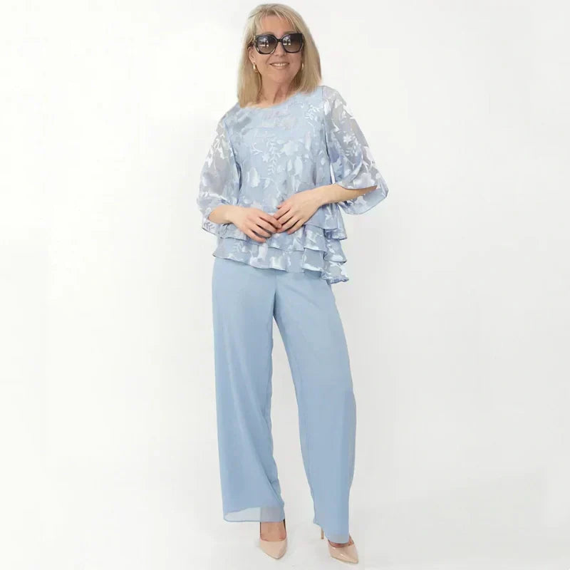 Eleganckie damskie topy z wiązaniem i szerokie spodnie w komplecie