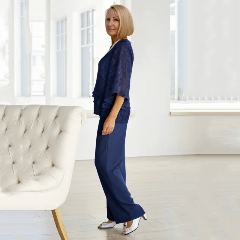 Eleganckie damskie topy z wiązaniem i szerokie spodnie w komplecie