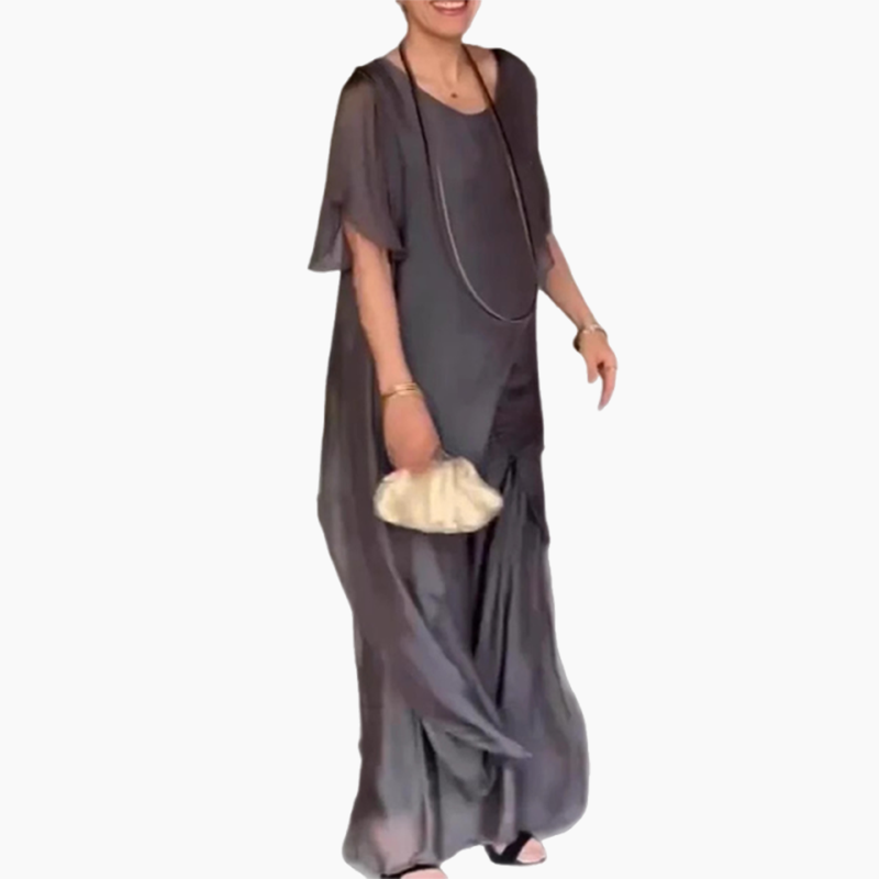 🛍️✨ Damski komplet składający się z nieregularnej bluzki i lekkich spodni