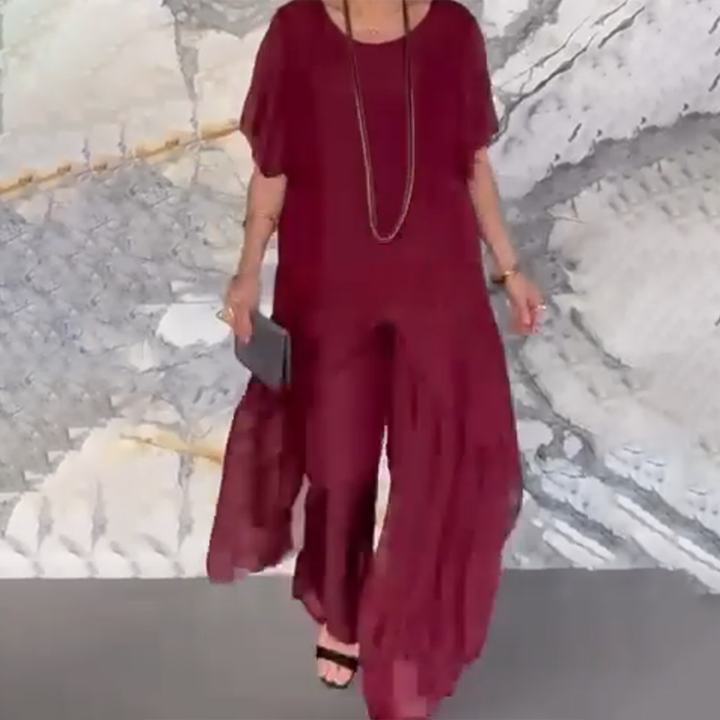 🛍️✨ Damski komplet składający się z nieregularnej bluzki i lekkich spodni