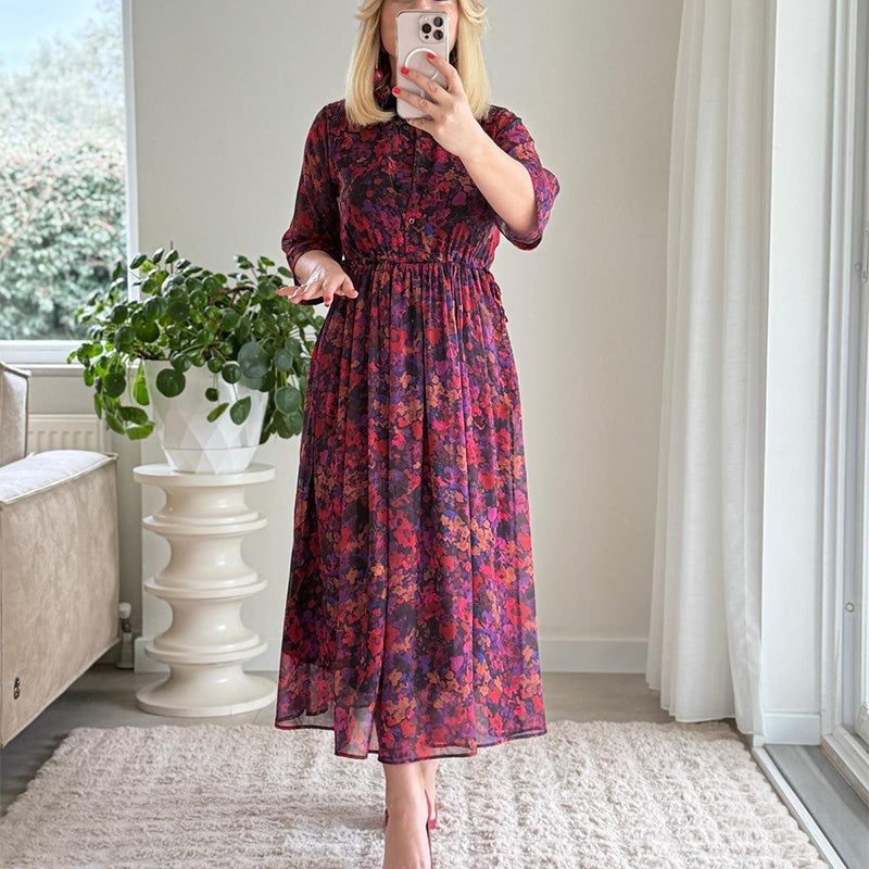 🌺 Elegancka, długa sukienka z nadrukiem, relaksująca dla kobiet