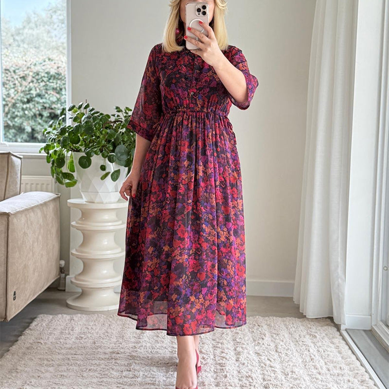 🌺 Elegancka, długa sukienka z nadrukiem, relaksująca dla kobiet