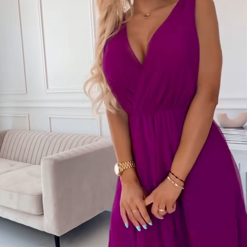 Szyfonowa sukienka bez rękawów z dekoltem V