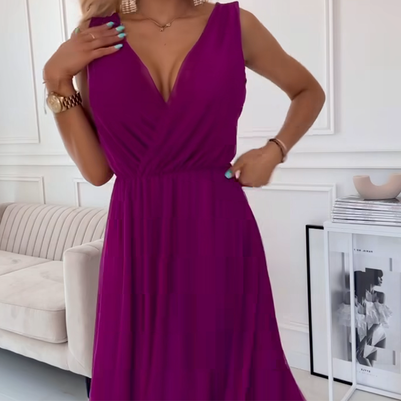 Szyfonowa sukienka bez rękawów z dekoltem V