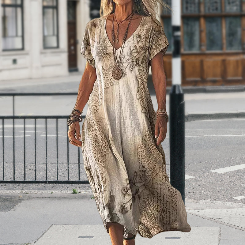 ✨Damska sukienka z krótkim rękawem i nadrukiem V-Neck