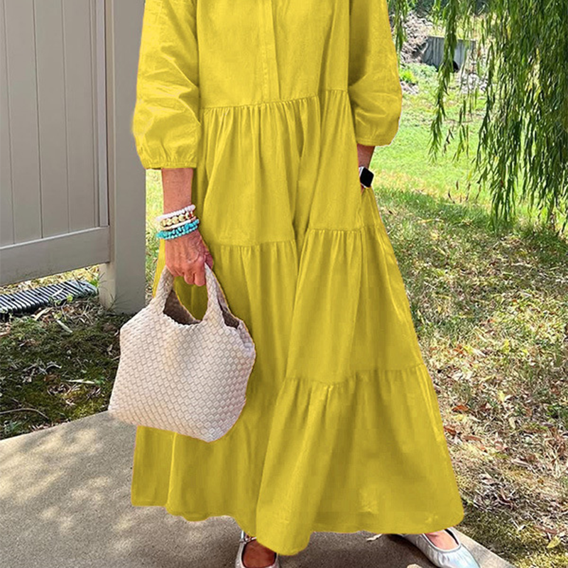 Damska luźna sukienka z klapami i długością do kostki