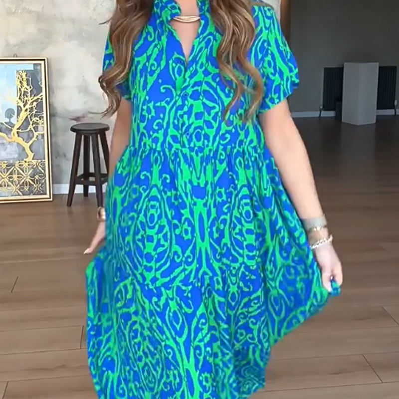 Damska długa sukienka z nadrukiem w kształcie litery A