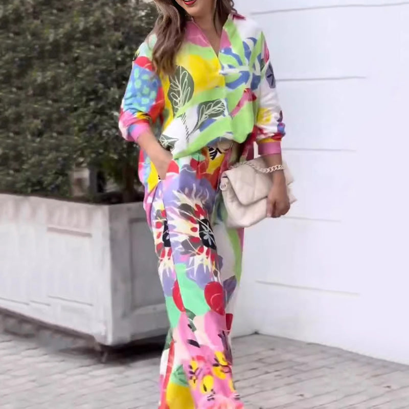 💖Dwuczęściowy komplet damski z swobodnym, żywym nadrukiem