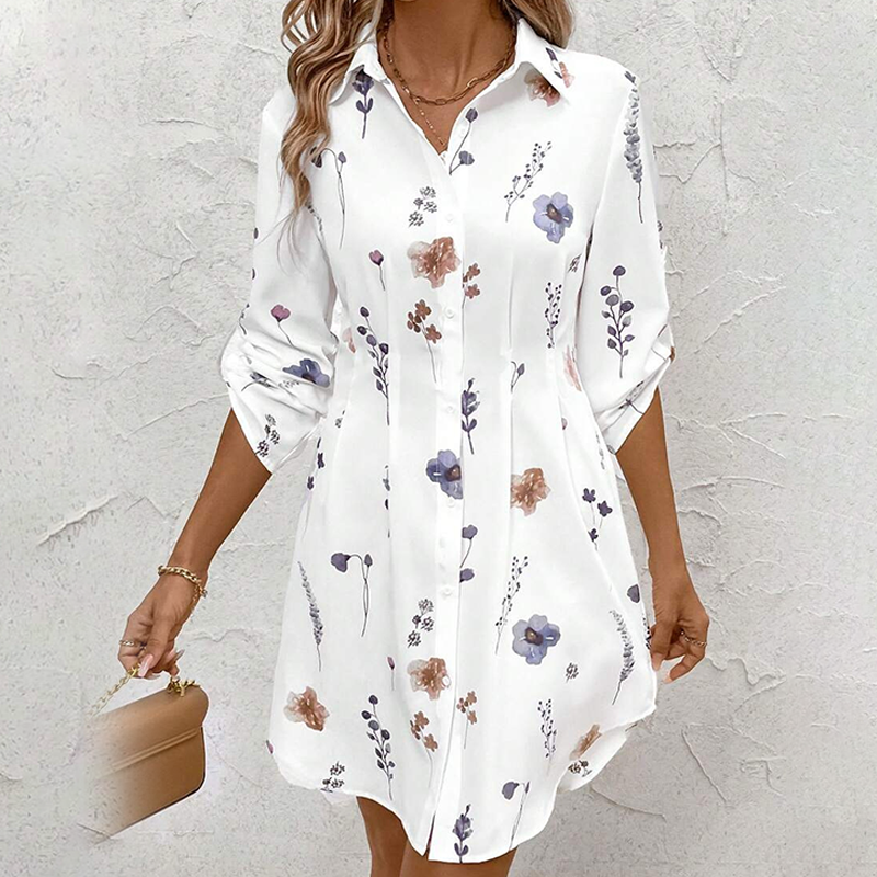 【S-XL】🌸Elegancka sukienka koszulowa z długim rękawem i nadrukiem kwiatowym w kształcie litery A