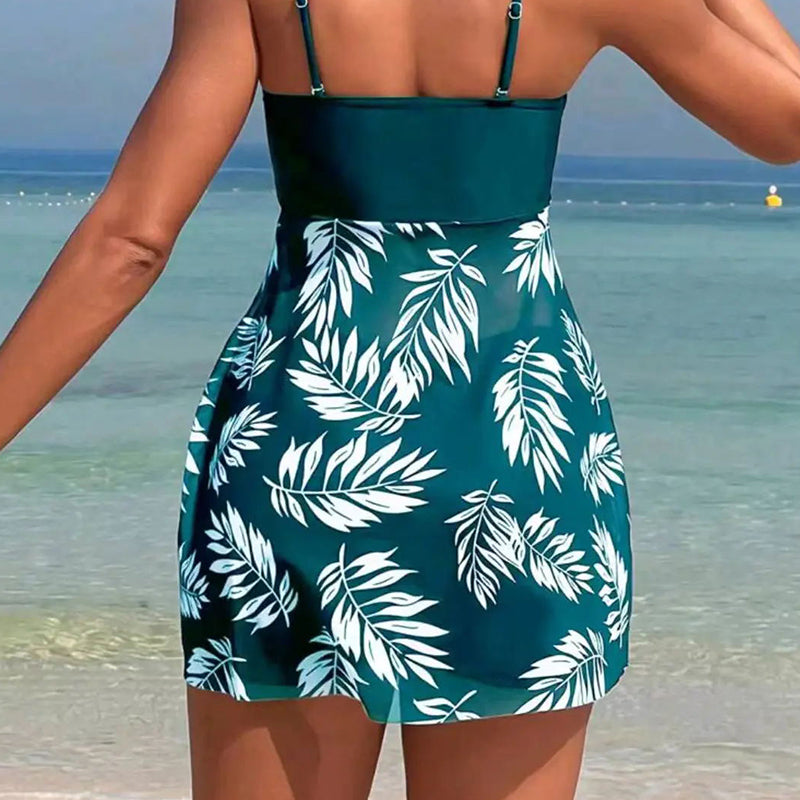 🌴👙Damski dwuczęściowy strój kąpielowy z nadrukiem i szortami na ramiączkach