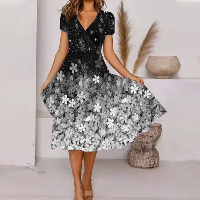 【S-4XL】🌺Damska luźna sukienka z nadrukiem i dekoltem w serek