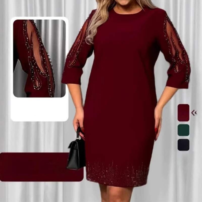 ✨Sukienka z rękawem trzy czwarte i koronką z kryształkami