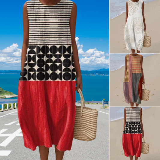 Modna damska sukienka bez rękawów z okrągłym dekoltem