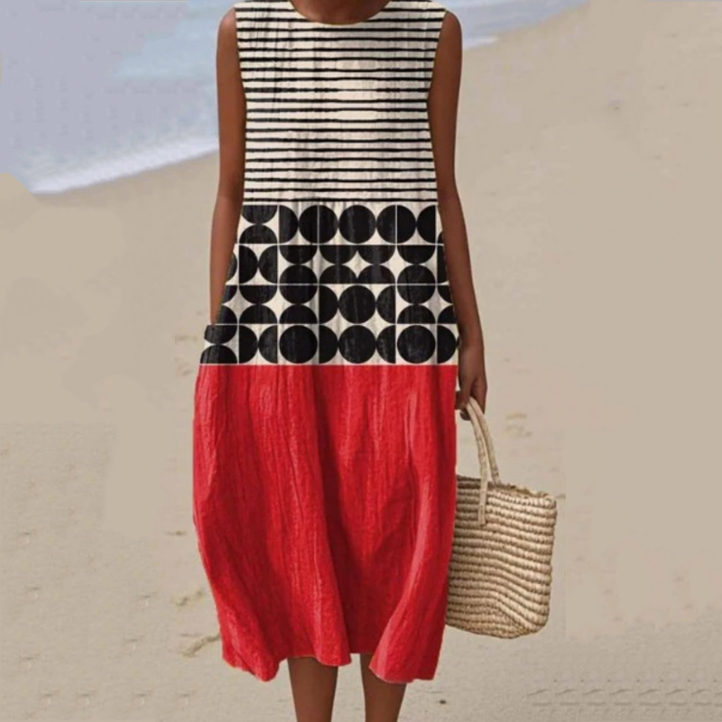 Modna damska sukienka bez rękawów z okrągłym dekoltem