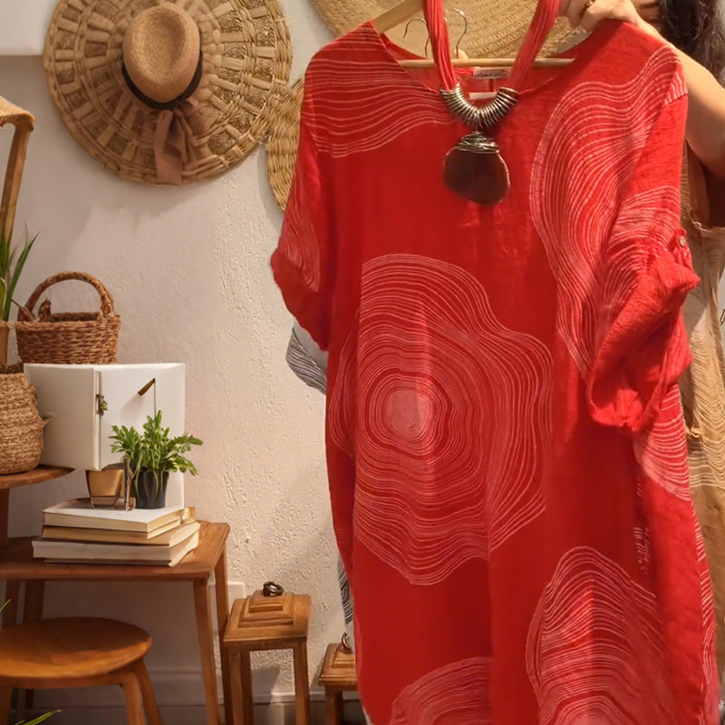 Damska sukienka z nadrukiem z dekoltem w szpic