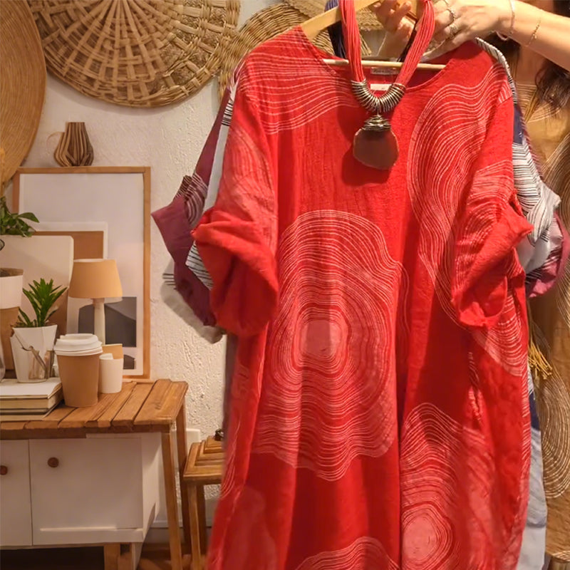 Damska sukienka z nadrukiem z dekoltem w szpic