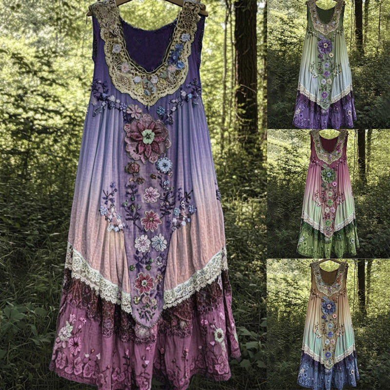 Sukienka midi drukowana w 3D z dekoltem w kształcie litery U i bez rękawów