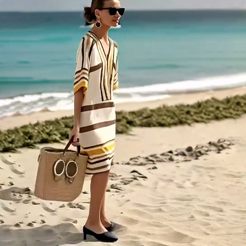 【S-3XL】👗Sukienka damska V-neck w paski