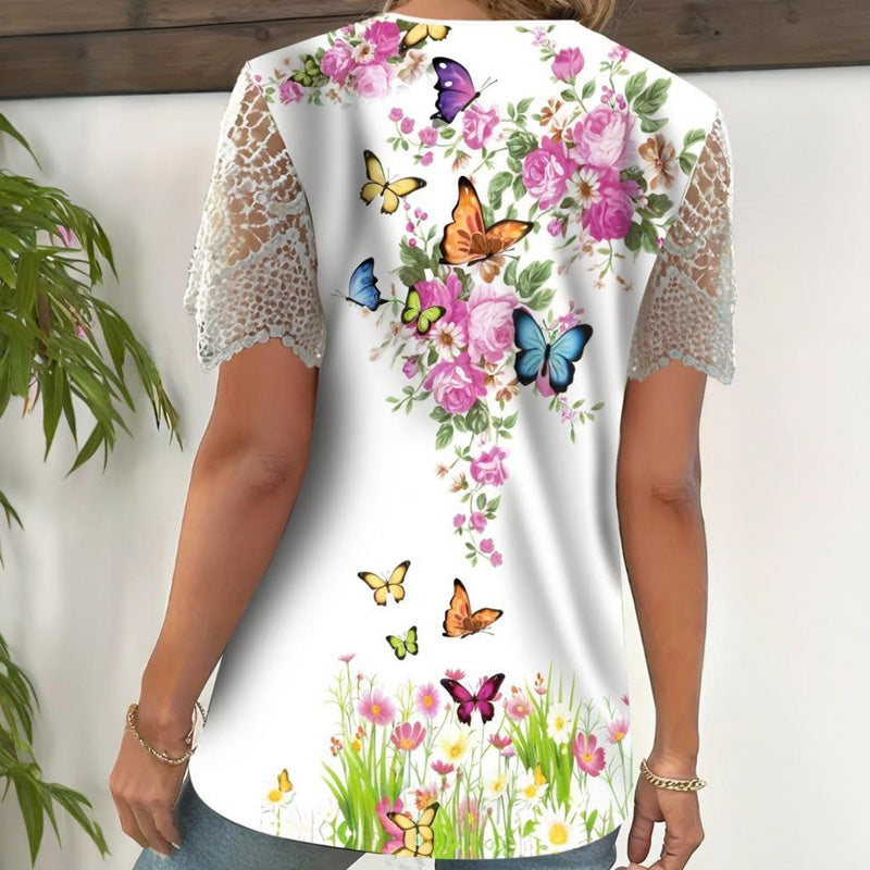 Koronka z nadrukiem i krótkimi rękawami