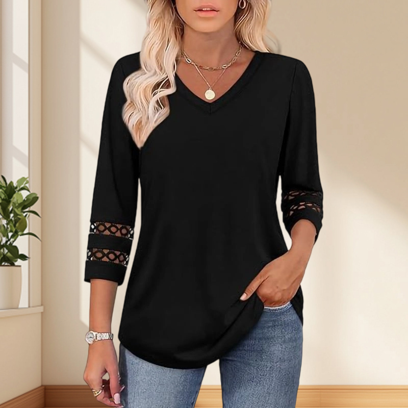 🌺[S-3XL]👚✨ Klasyczny top w jednolitym kolorze z dekoltem w serek i rękawami 3/4