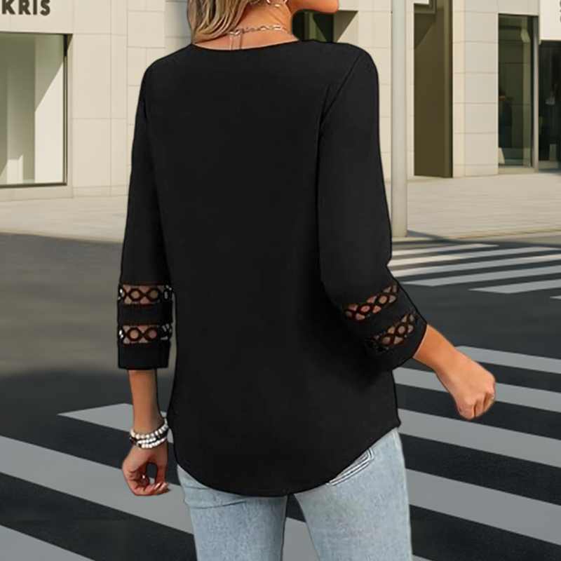 🌺[S-3XL]👚✨ Klasyczny top w jednolitym kolorze z dekoltem w serek i rękawami 3/4