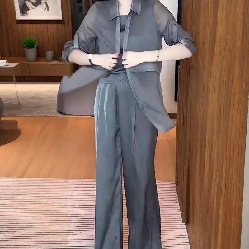 Komplet damski 3-częściowy: koszula, kamizelka i spodnie