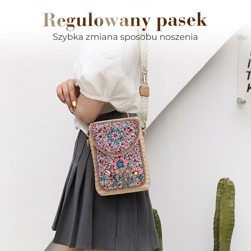 Boho Chic Mała Słomiana Torebka z Koralikami
