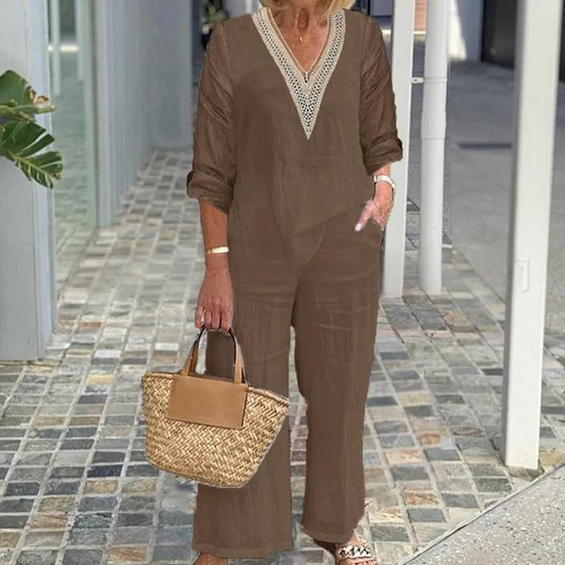 【S-3XL】✨Damski top z dekoltem w serek i szerokimi nogawkami